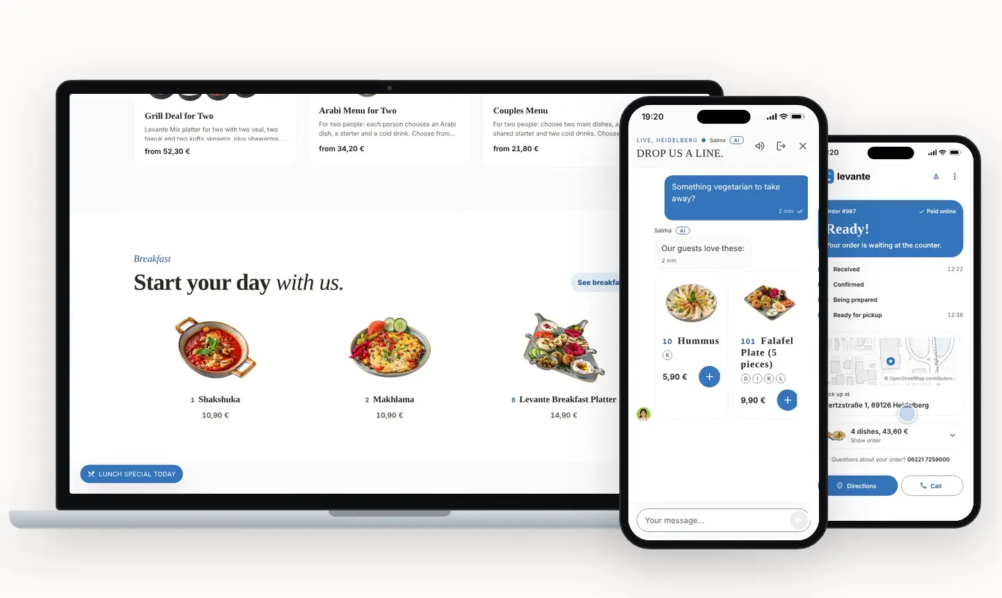 Levante website, AI assistant and order tracking